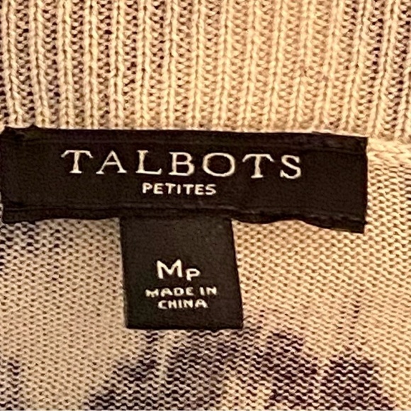 Talbots Cardigan Womens Medium Petite Sweater 3/4 Sleeve Black Beige - Picture 3 of 3